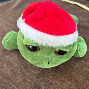 Green Plush Turtle Habitat Toy with Red Holiday Hat